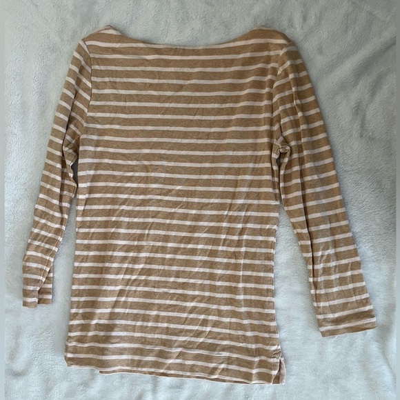 Lord & Taylor Beige and White Striped Blouse - Picture 3 of 5